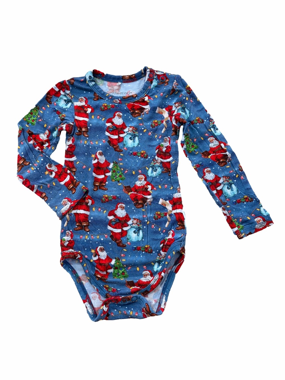 Posh Peanut Size 6-12 Months Blue Santa Christmas One Piece Bamboo Bodysuit